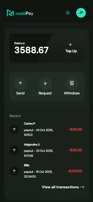 Vista previa NoddPay App